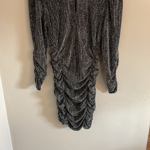 ZARA Silver Metallic Thread Ruched Dress dress like new - Picture 5 of 13
